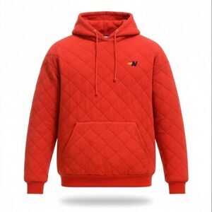 Aviator Nation Red Quilted Relaxed Pullover Hoodie Sweatshirt Women's Large